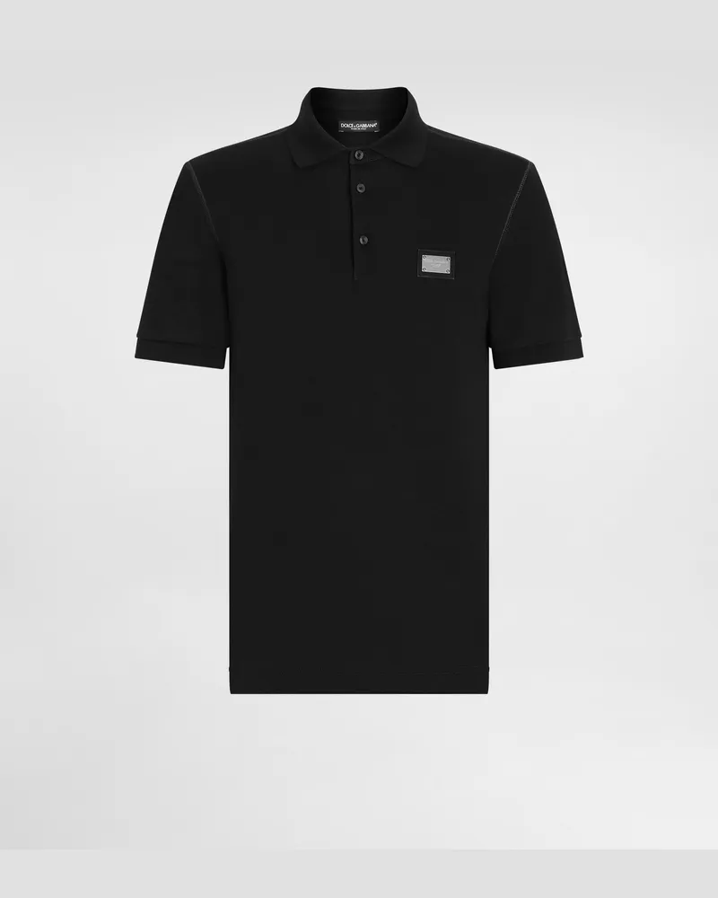 Dolce & Gabbana Poloshirt Baumwollpikee Mit Logoplakette - Mann T-shirts Und Polos Schwarz Schwarz