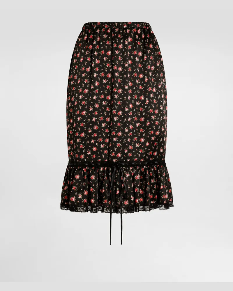 Dolce & Gabbana Gerade Geschnittener Rock Mit Volant Und Röschen-print - Frau Röcke Mehrfarbig Mehrfarbig