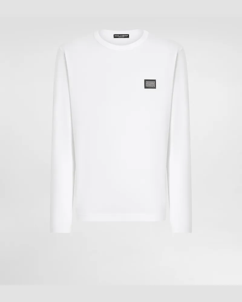 Dolce & Gabbana Long-sleeved T-shirt With Logo Tag - Mann T-shirts Und Polos Wei White