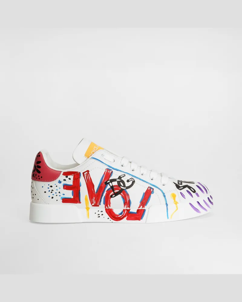 Dolce & Gabbana Sneaker Portofino Aus Kalbsleder Mit Schriftzügen - Frau Sneakers Wei� Leder Mehrfarbig