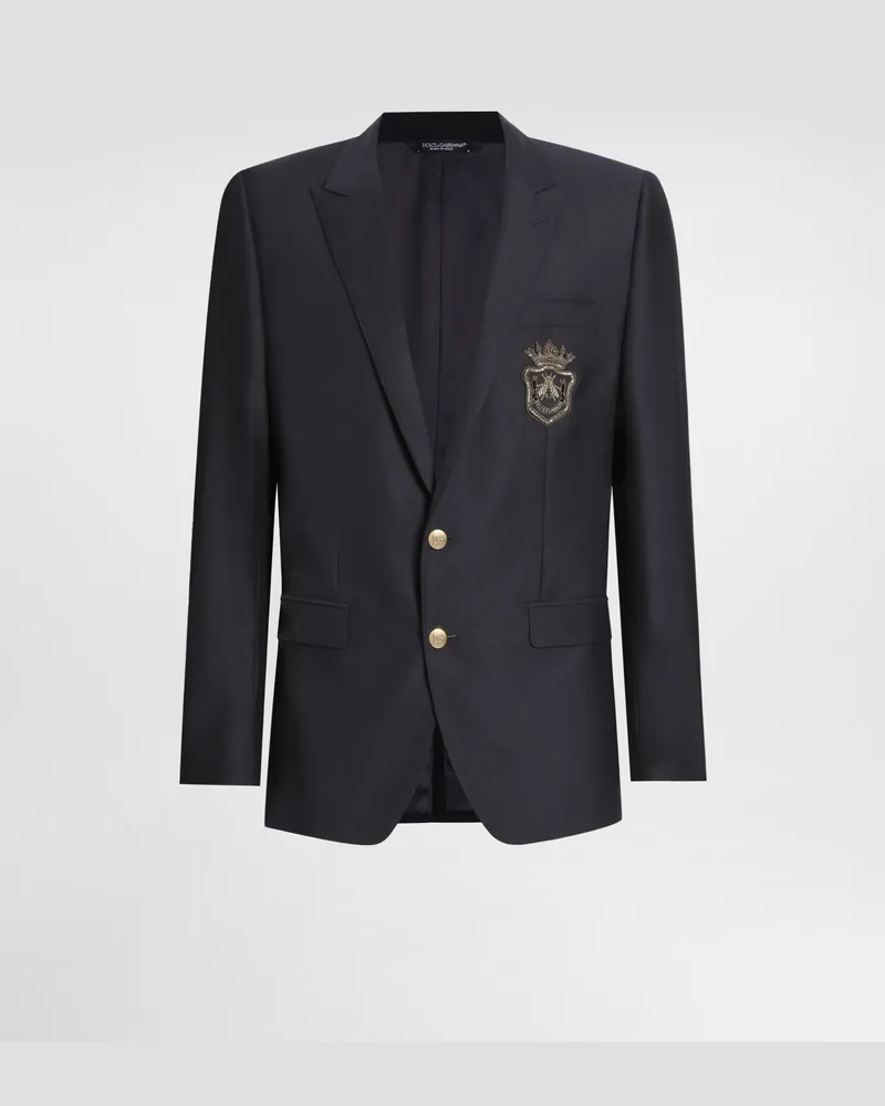 Dolce & Gabbana Einreihige Jacke Aus Wolle Und Seide Mit Patch - Mann Anzüge Und Blazer Blau Blau