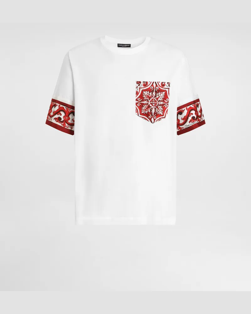 Dolce & Gabbana T-shirt Aus Baumwolle Mit Majolika-print - Mann T-shirts Und Polos Mehrfarbig Mehrfarbig