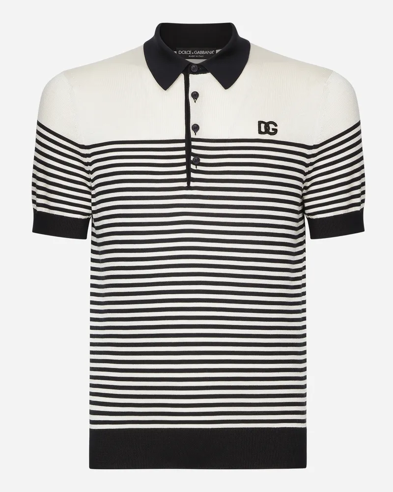 Dolce & Gabbana Gestreiftes Poloshirt Aus Seide Mit Dg-patch - Mann Strickwaren Mehrfarbig Mehrfarbig