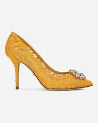 Dolce & Gabbana Lace rainbow pumps with brooch detailing Gelb