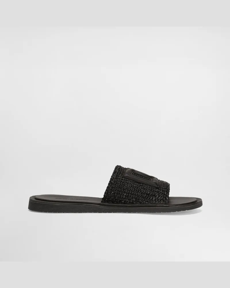 Dolce & Gabbana Raffia Crochet Slipper - Mann Sandalen Und Slides Schwarz Black