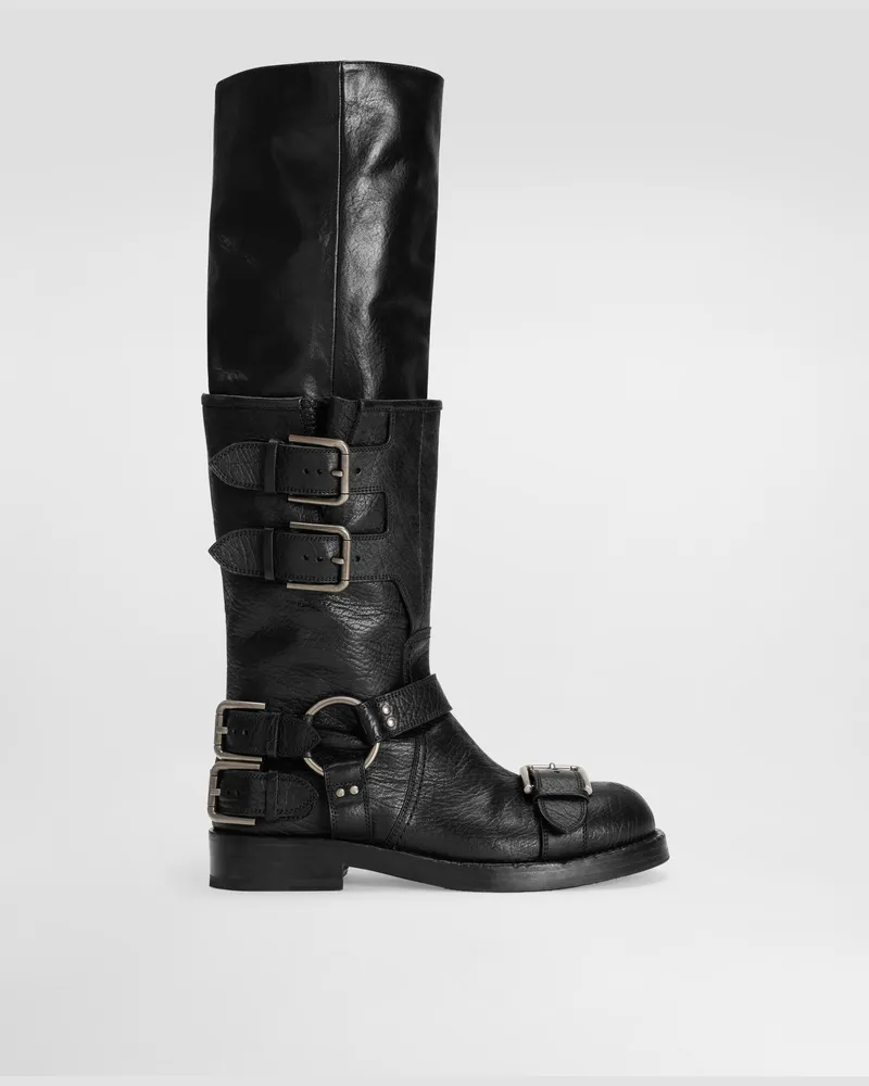Dolce & Gabbana Horse Leather Boots - Frau Stiefel Und Siefeletten Schwarz Black
