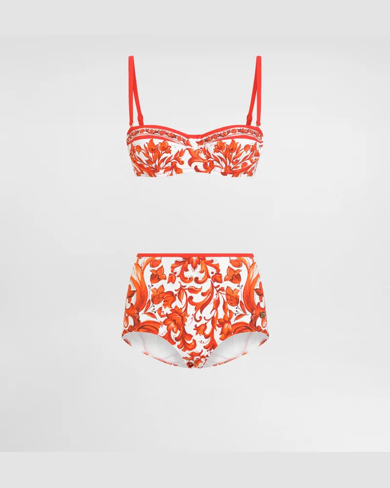 Dolce & Gabbana Bikini Mit Majolika-print - Frau Bademode Mehrfarbig Stoff Mehrfarbig