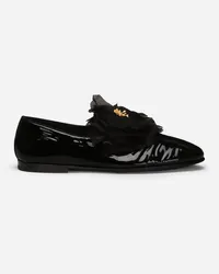 Dolce & Gabbana Slipper aus Lackleder mit Blumenapplikation Schwarz