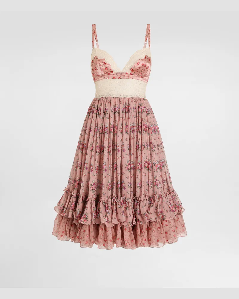Dolce & Gabbana Small Flower Bouquets-print Chiffon Dress - Frau Kleider Mehrfarbig Mehrfarbig