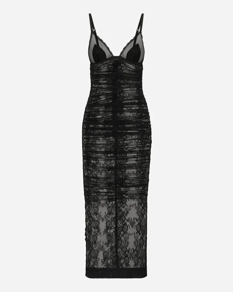 Dolce & Gabbana Longuette-kleid Im Slip-dress-stil Aus Elastischer Chantilly-spitze - Frau Kleider Schwarz Schwarz