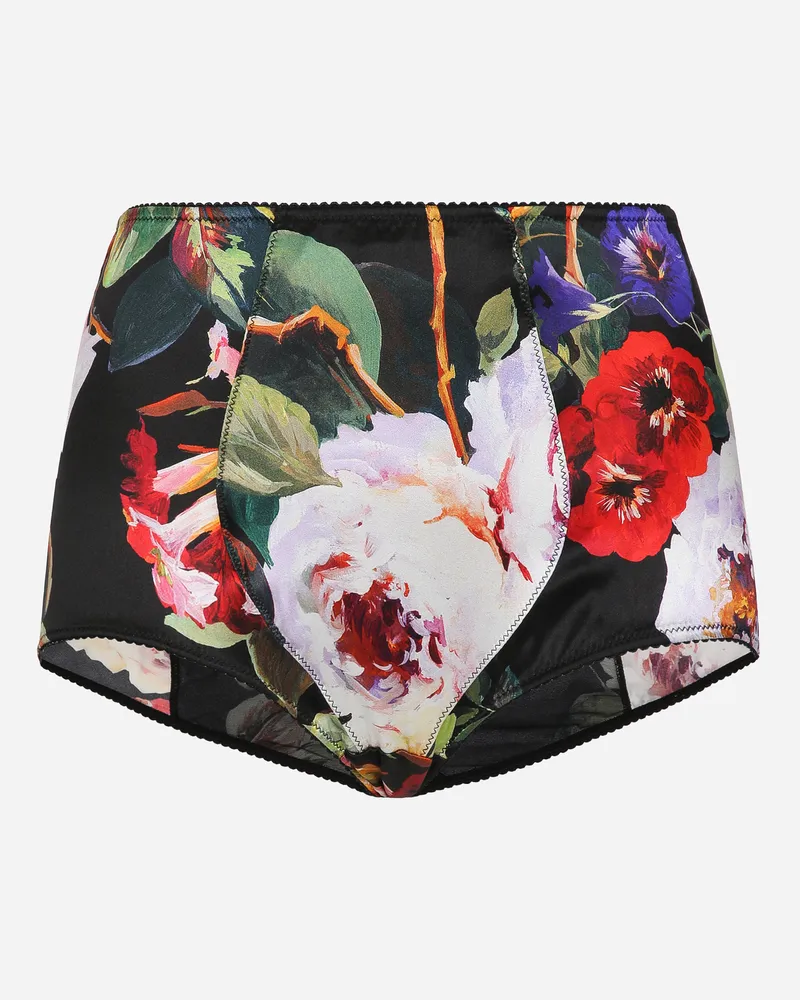 Dolce & Gabbana Panty Aus Satin Rosengarten-print - Frau Unterwäsche Print Print