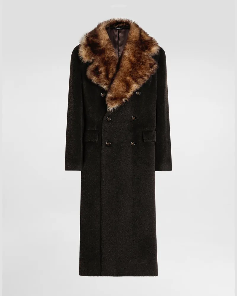 Dolce & Gabbana Double-breasted Coat With Fur Collar - Mann Mäntel Und Jacken Braun Brown