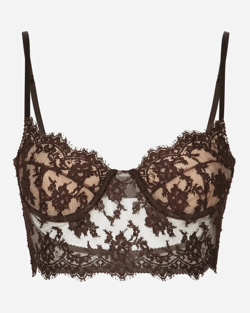 Dolce & Gabbana Dessous-top Aus Spitze - Frau Unterwäsche Braun Baumwolle Braun