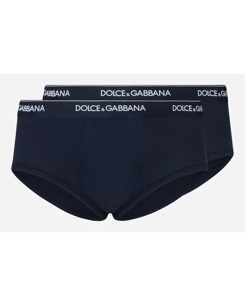 Dolce & Gabbana Bi Pack Brando Slip Baumwoll Stretch Blau