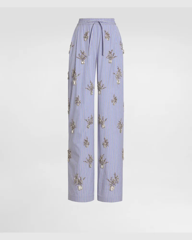 Dolce & Gabbana Poplin Trousers With Floral Embroidery - Frau Hosen Und Shorts Mehrfarbig Mehrfarbig