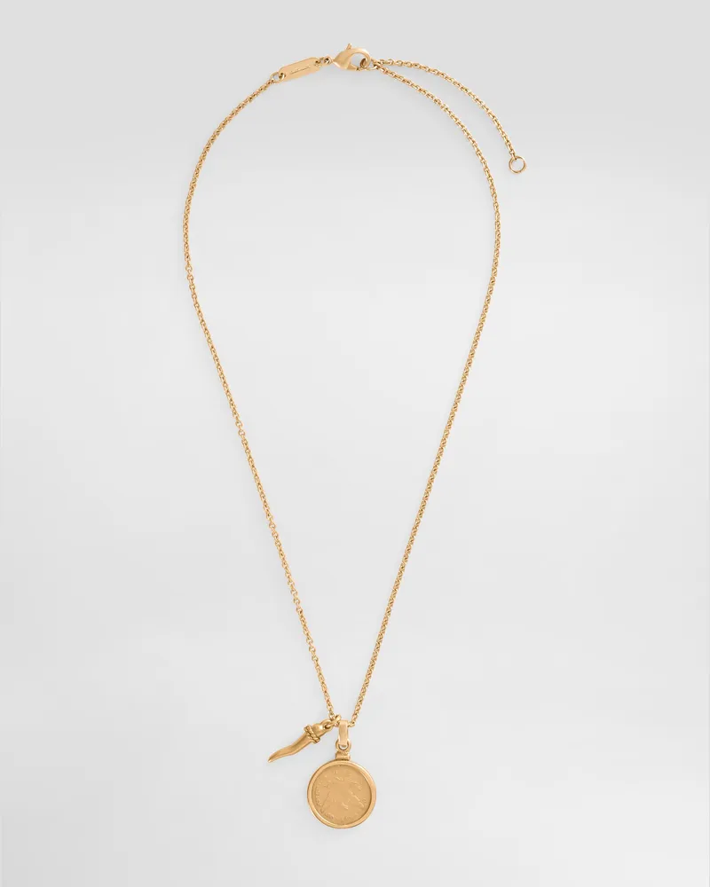 Dolce & Gabbana Necklace With Medal And Horn - Frau Collection Gold Metall Gold
