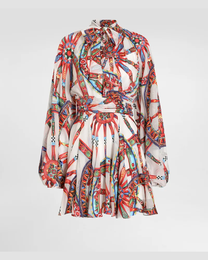 Dolce & Gabbana Kleid Aus Devoré-twill Mit Carretto-print - Frau Kleider Mehrfarbig Mehrfarbig
