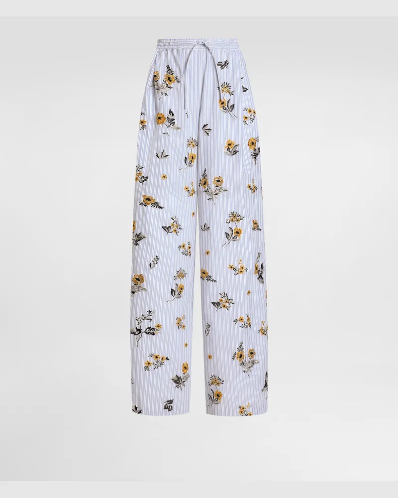 Dolce & Gabbana Poplin Trousers With Thread Floral Embroidery And Rhinestones - Frau Hosen Und Shorts Mehrfarbig Multicolor