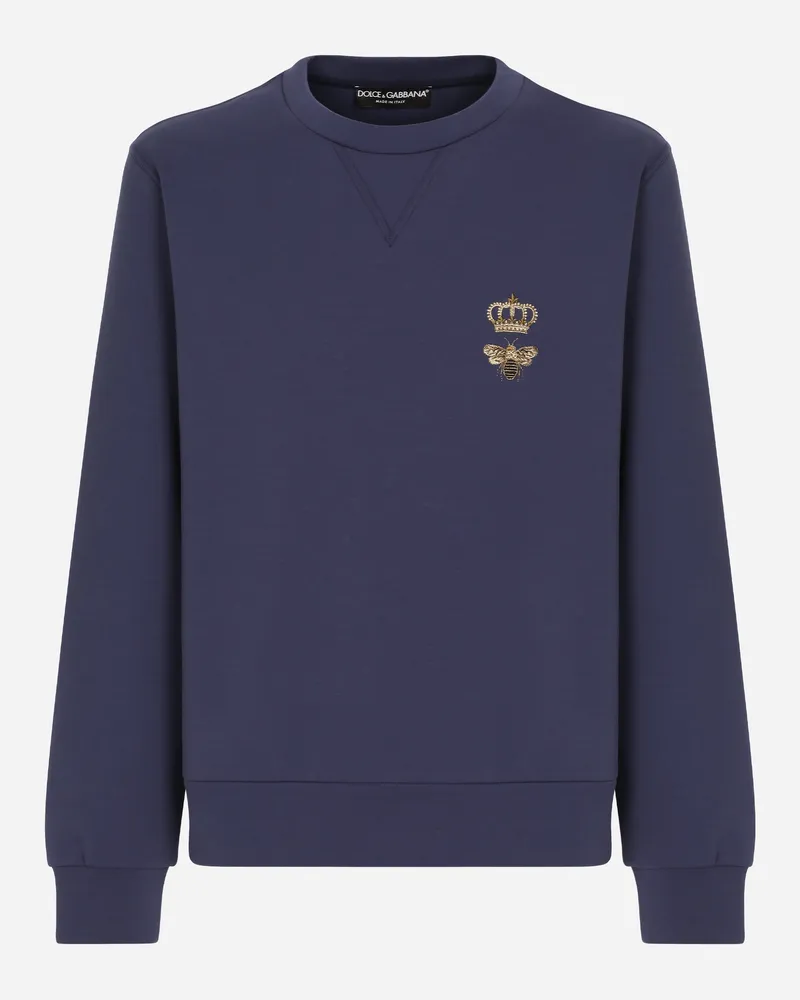 Dolce & Gabbana Sweatshirt Aus Baumwolljersey Mit Stickerei - Mann Sweatshirts Blau Baumwolle Blau