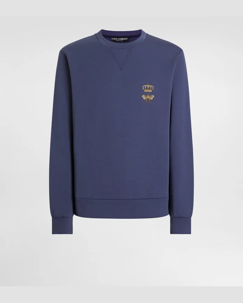 Dolce & Gabbana Sweatshirt Aus Baumwolljersey Mit Stickerei - Mann Sweatshirts Blau Baumwolle Blau