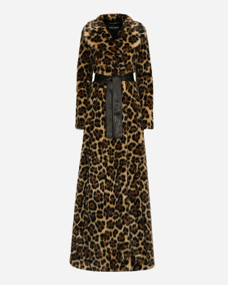 Dolce & Gabbana Langer Mantel Aus Kunstfell Leoprint - Frau Mäntel Und Jacken Drucken Drucken