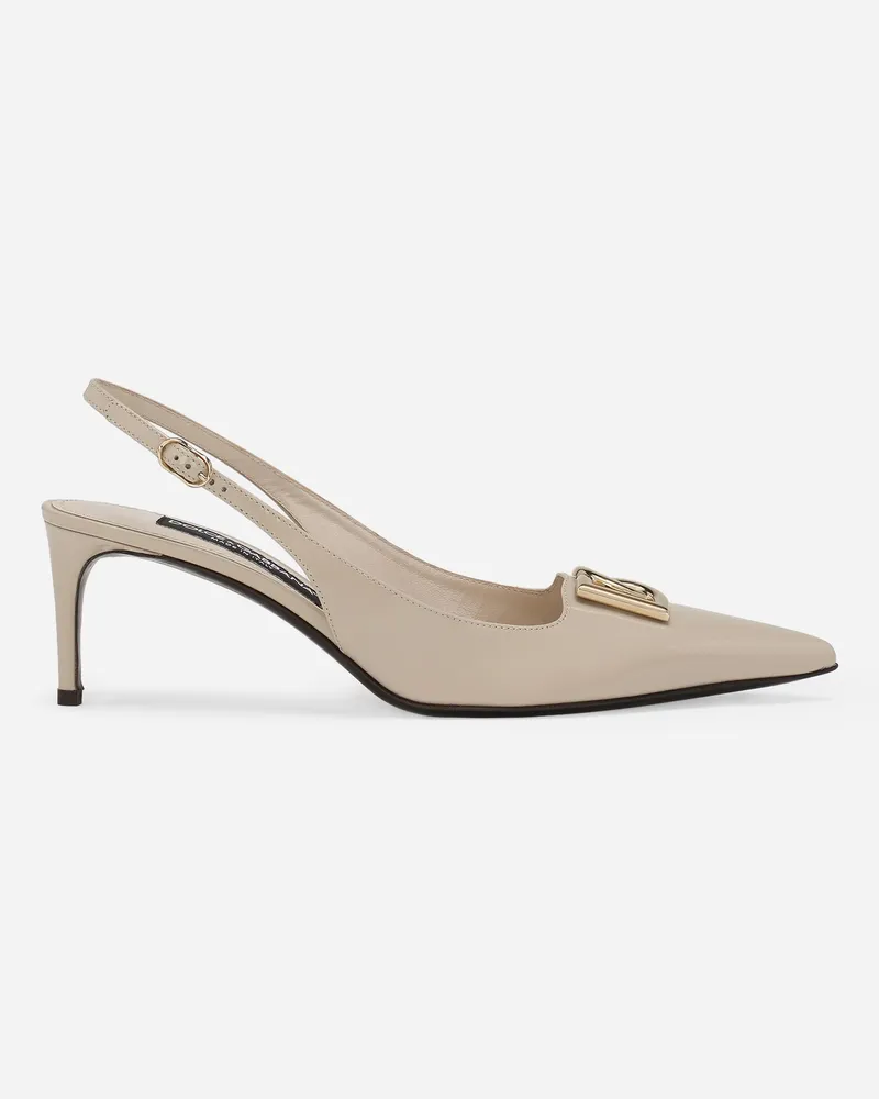 Dolce & Gabbana Slingback Aus Glänzendem Kalbsleder - Frau Pumps Und Slingbacks Beige Leder Beige