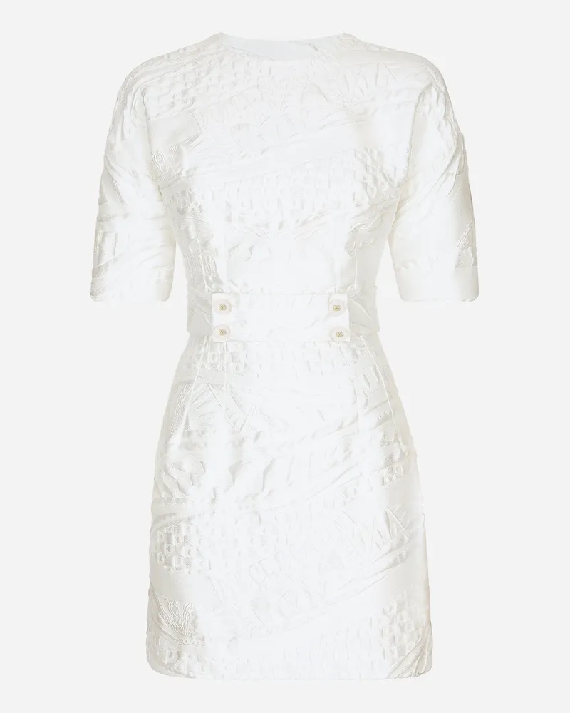 Dolce & Gabbana Kurzes Kleid Aus Brokat Mit Schmalem Gürtel - Frau Kleider Wei� Stoff Weiss