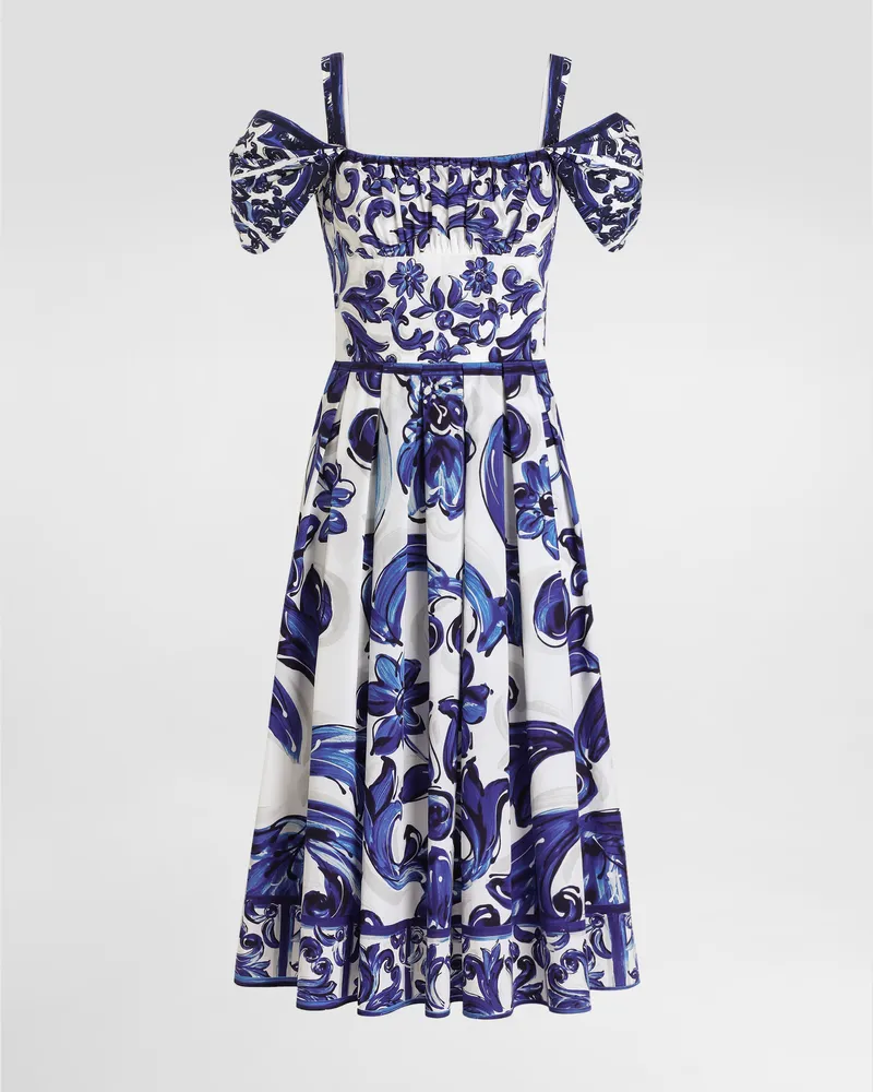 Dolce & Gabbana DG EXCLUSIVE  Kurzes Kleid Aus Popeline Mit Majolika-print - Frau Kleider Drucken Drucken