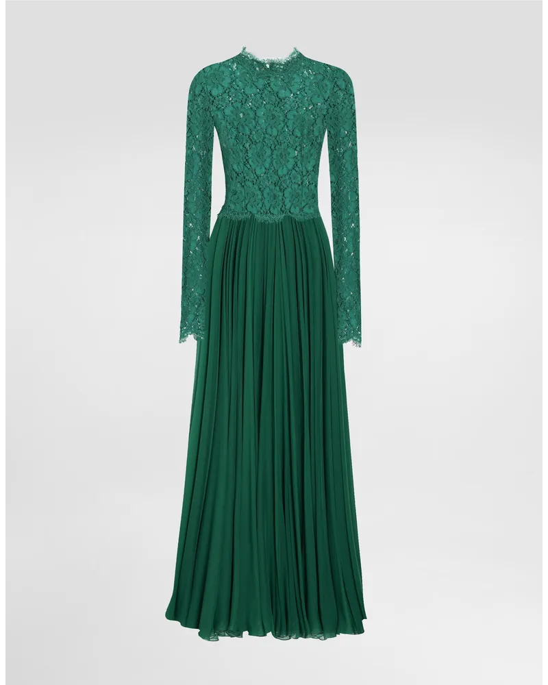 Dolce & Gabbana Langes Kleid Aus Spitze Und Chiffon - Frau Kleider Gr�n Grün