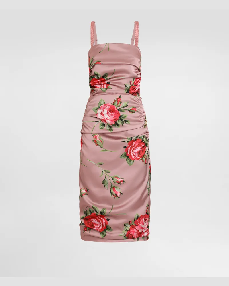 Dolce & Gabbana Rose Bouquet-print Satin Dress - Frau Kleider Multicolor Multicolor