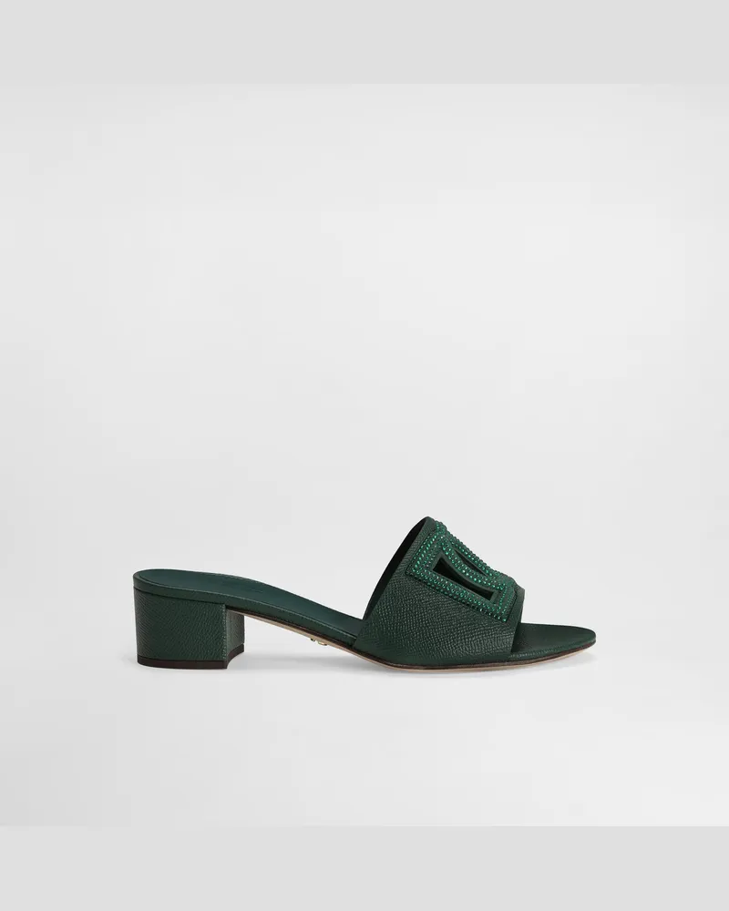 Dolce & Gabbana Mule In Dauphine Calfskin, Suede And Rhinestones - Frau Pantoletten Und Mules Mehrfarbig Mehrfarbig