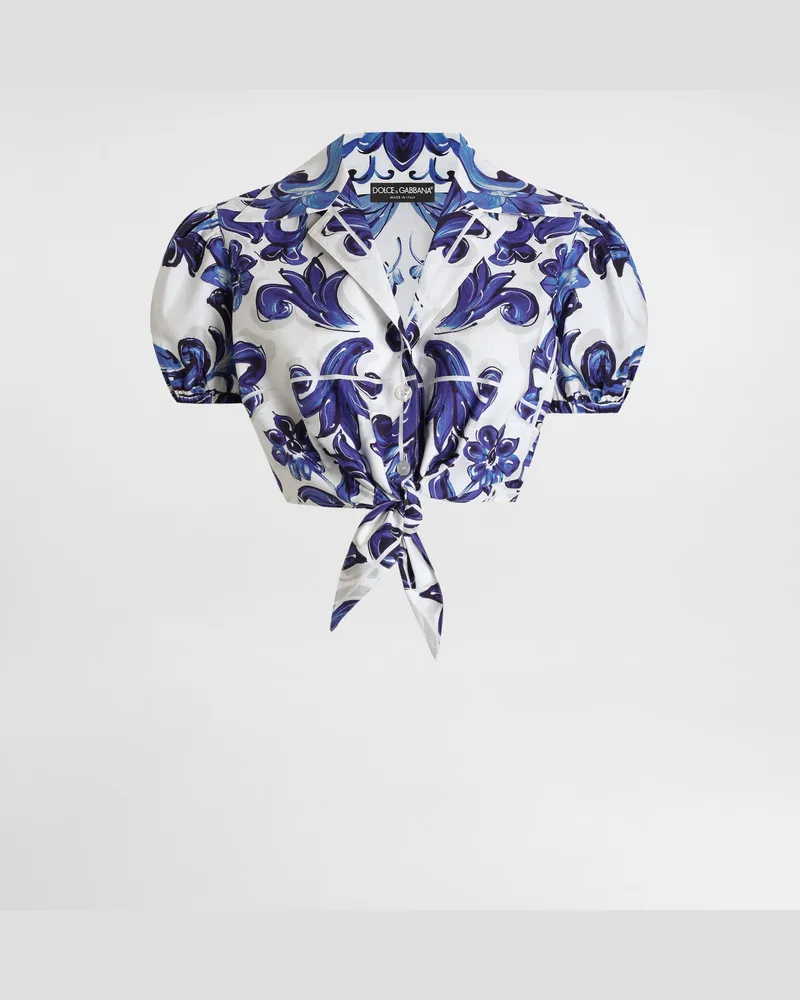 Dolce & Gabbana DG EXCLUSIVE  Bluse Aus Popeline Mit Majolika-print - Frau Blusen Und Tops Drucken Drucken