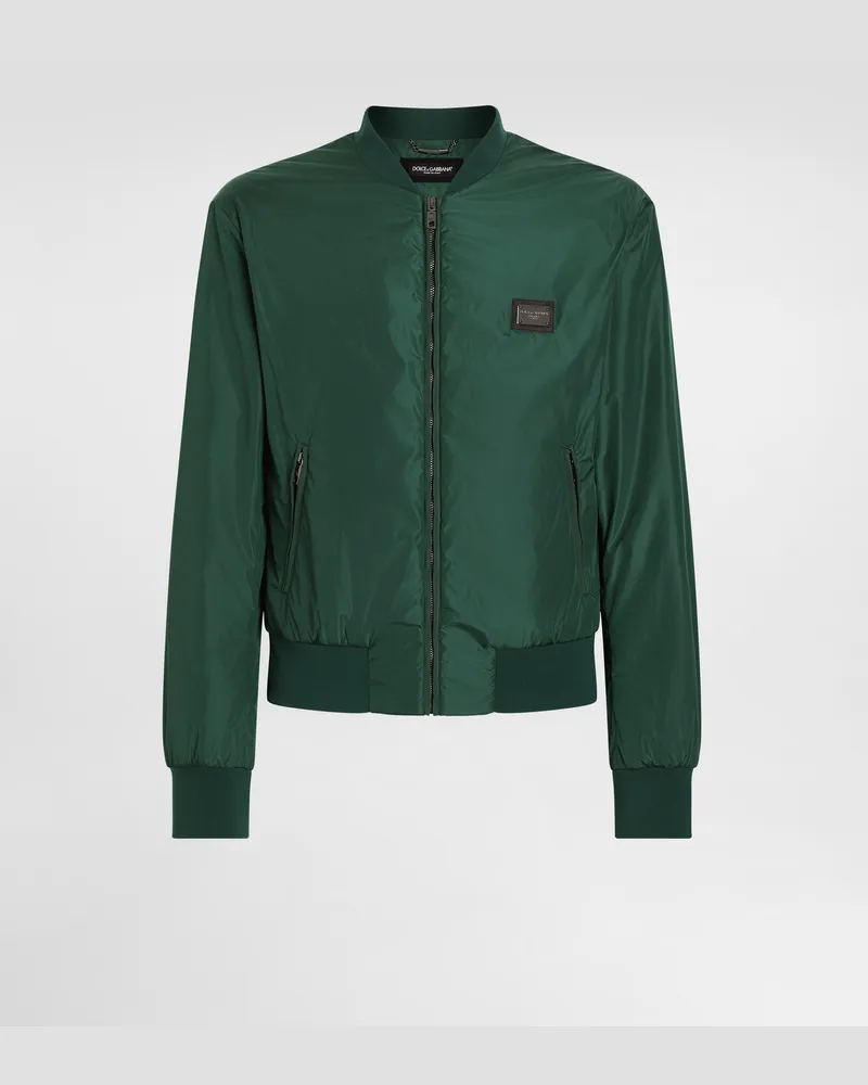 Dolce & Gabbana Nylonjacke Mit Logoplakette - Mann Mäntel Und Jacken Gr�n Stoff Mehrfarbig