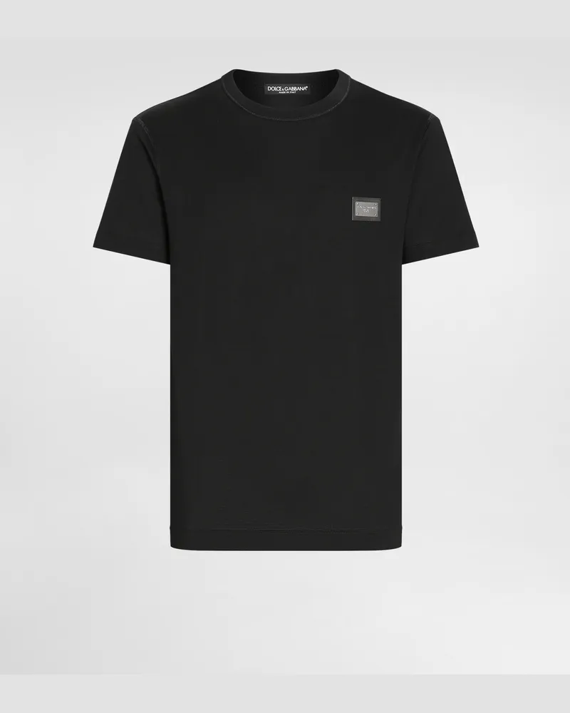 Dolce & Gabbana Baumwoll-t-shirt Mit Logoplakette - Mann T-shirts Und Polos Schwarz Baumwolle Schwarz
