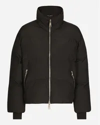 Dolce & Gabbana Kurze Daunenjacke aus Nylon mit Logoplakette Schwarz