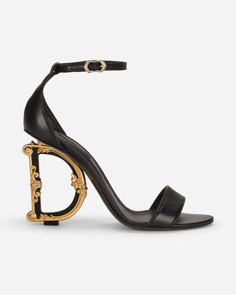 Dolce & Gabbana Nappa Leather Sandals With Baroque Dg Detail - Frau Sandalen Und Wedges Schwarz Leder Schwarz