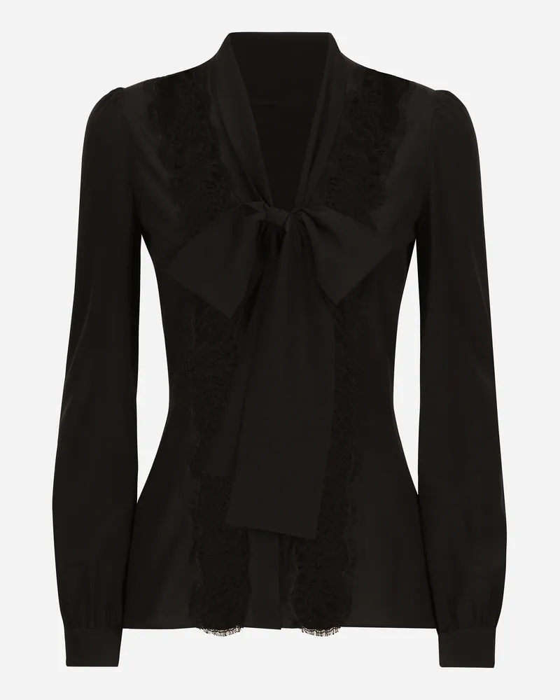 Dolce & Gabbana Bluse Aus Seide Mit Intarsie Aus Spitze - Frau Blusen Und Tops Schwarz Schwarz