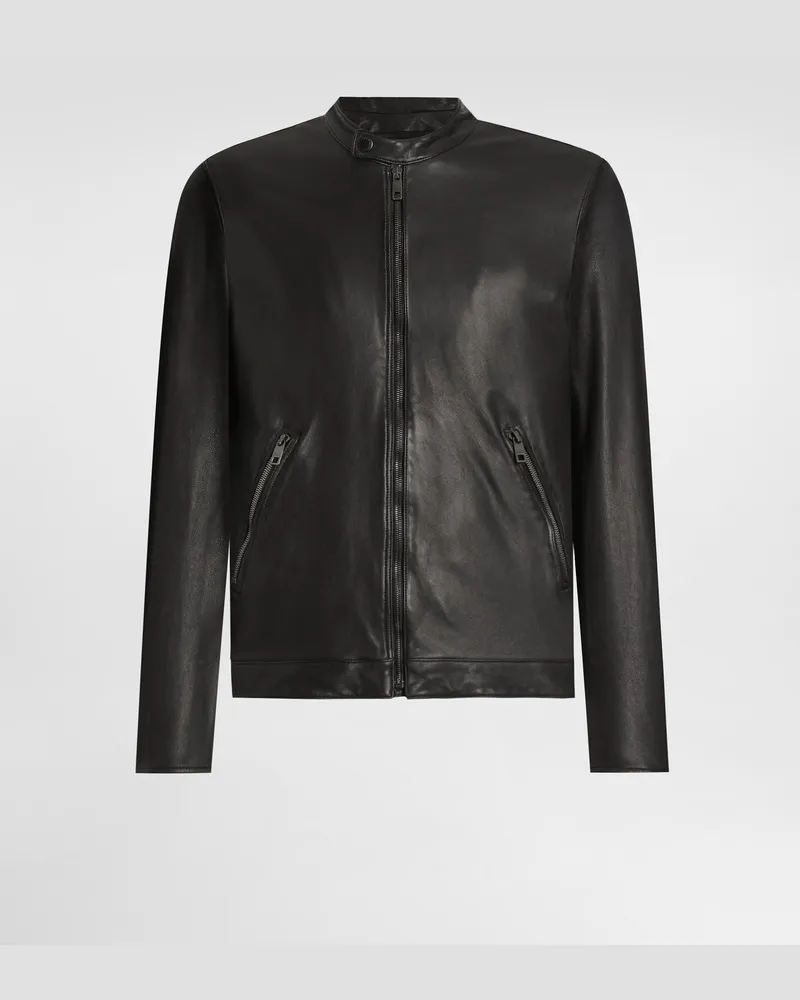 Dolce & Gabbana Leather Jacket With Zipper - Mann Mäntel Und Jacken Schwarz Black