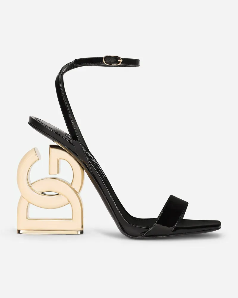 Dolce & Gabbana Sandalette Aus Lackleder Mit Absatz Dg Pop - Frau Sandalen Und Wedges Schwarz Leder Schwarz