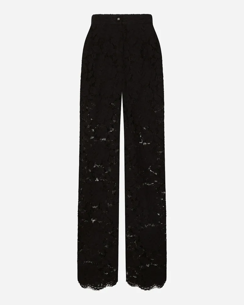 Dolce & Gabbana Ausgestellte Hose Aus Floraler Kordelspitze Mit Dg-logo - Frau Hosen Und Shorts Schwarz Schwarz