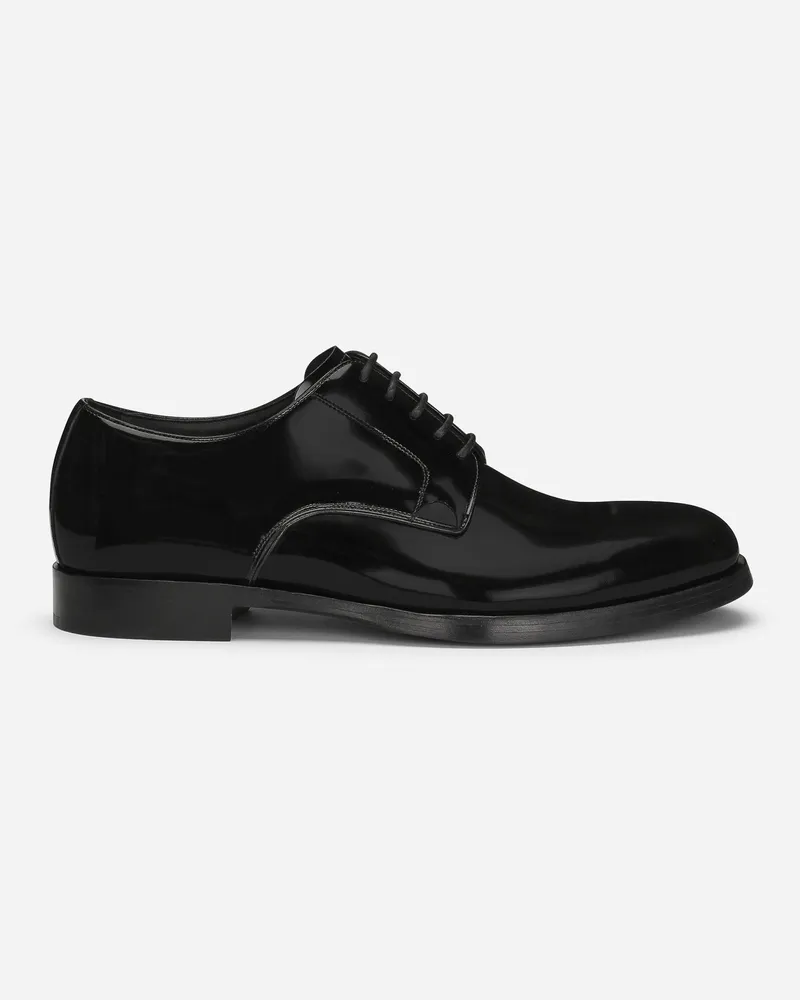 Dolce & Gabbana Derby Aus Glänzendem Kalbsleder - Mann Schnürschuhe Schwarz Leder Schwarz