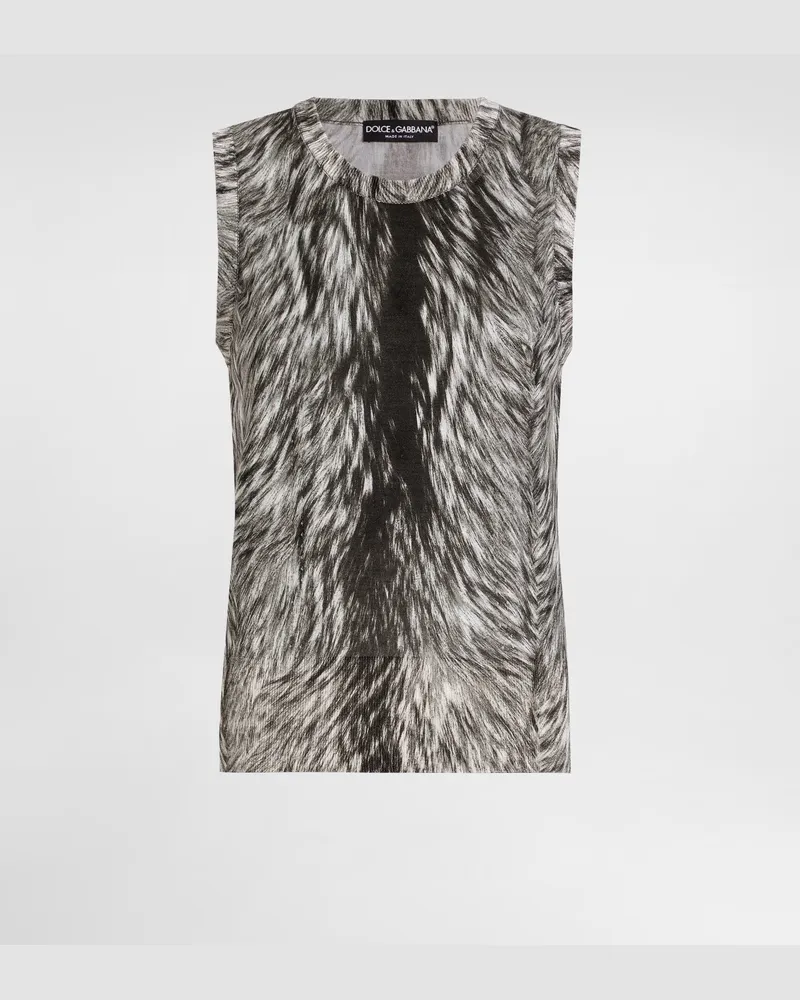 Dolce & Gabbana Tanktop Aus Seide Fellprint - Frau Strickwaren Grau Grau