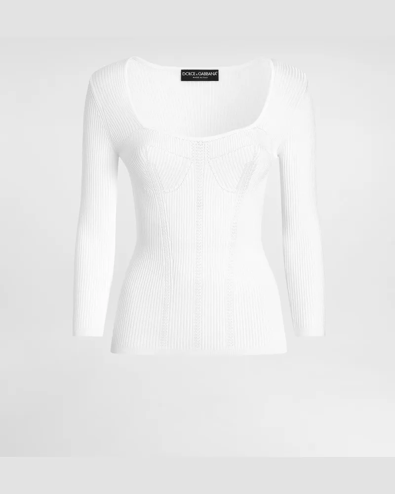 Dolce & Gabbana Pullover Aus Viskose In Rippstrick - Frau Strickwaren Wei Weiss