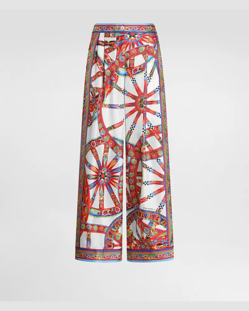 Dolce & Gabbana Hose Vanity Aus Seidentwill Mit Carretto-print - Frau Hosen Und Shorts Mehrfarbig Mehrfarbig