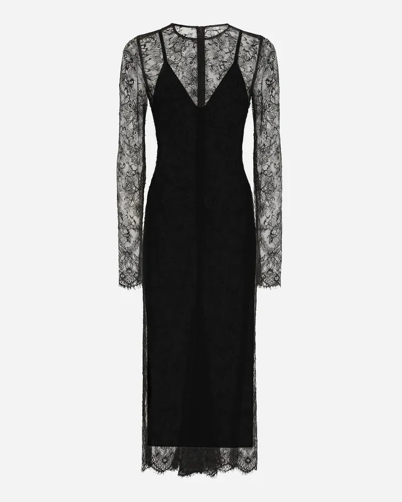Dolce & Gabbana Fil-coupé-longuette-kleid Aus Chantilly-spitze - Frau Kleider Schwarz Spitze Schwarz