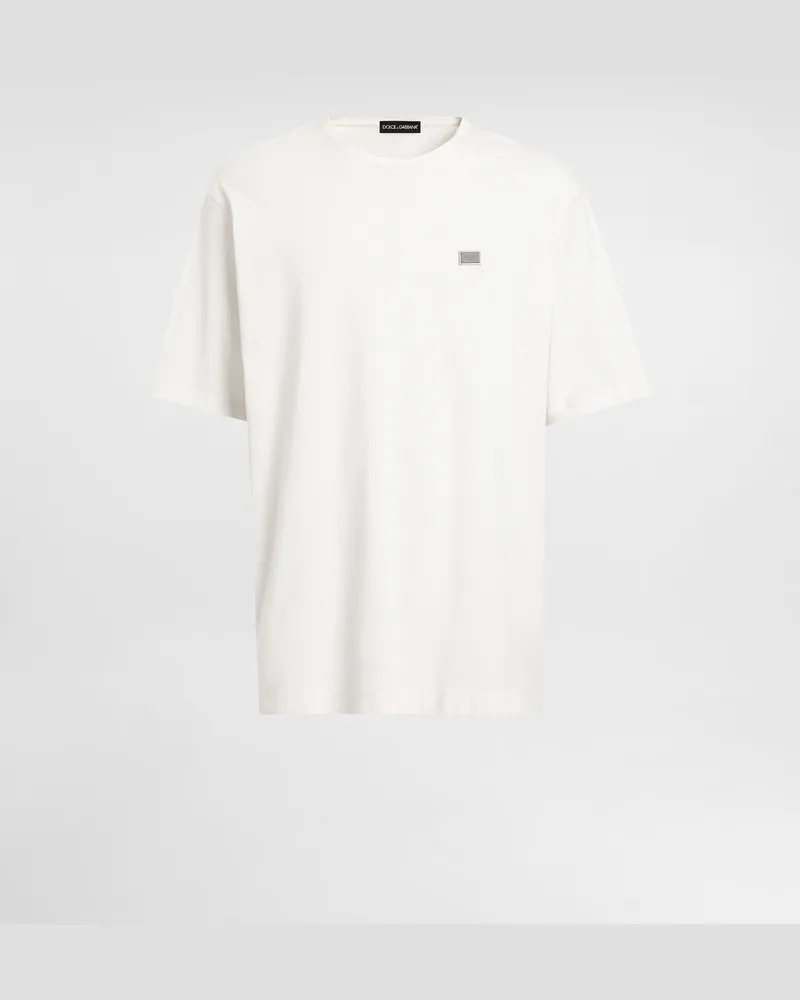 Dolce & Gabbana T-shirt Aus Baumwolle Mit Plakette - Mann T-shirts Und Polos Cremewei Sahne