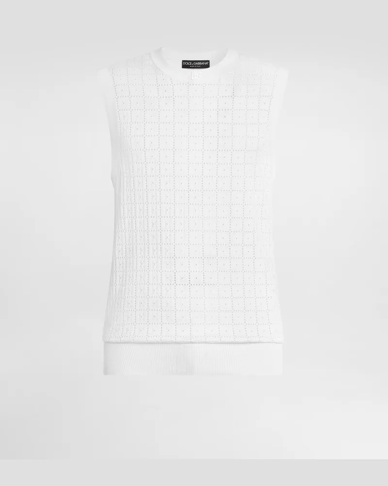 Dolce & Gabbana Pullunder Aus Seide Mit Lochstickerei Und Logostickerei - Mann Strickwaren Wei White