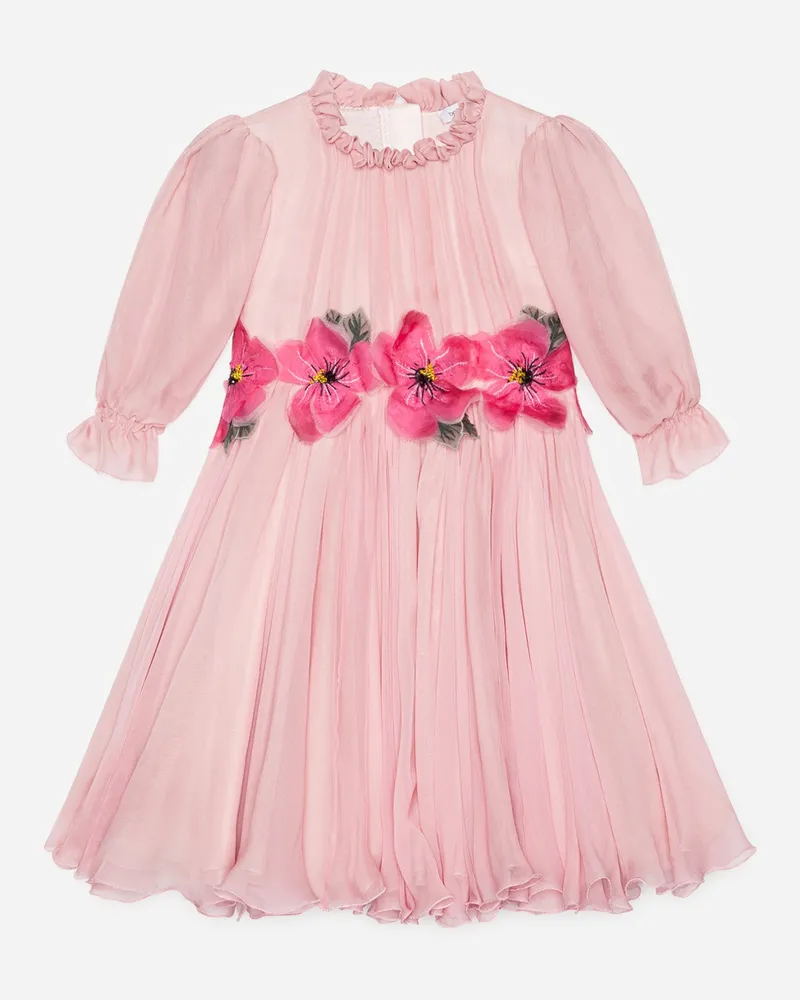 Dolce & Gabbana Chiffon Dress With Embroidered Flowers - Frau Mehrfarbig Seide Rosa