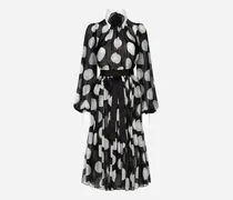 Longuette-kleid Aus Chiffon Punkteprint Mit Details Aus Piqué - Frau Kleider Drucken