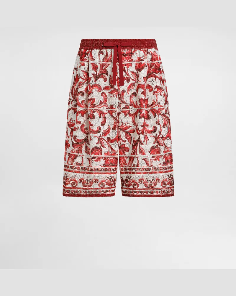 Dolce & Gabbana Bermuda-shorts Vanity Aus Broderie-anglaise-spitze Mit Majolika-print - Mann Hosen Und Shorts Mehrfarbig Mehrfarbig